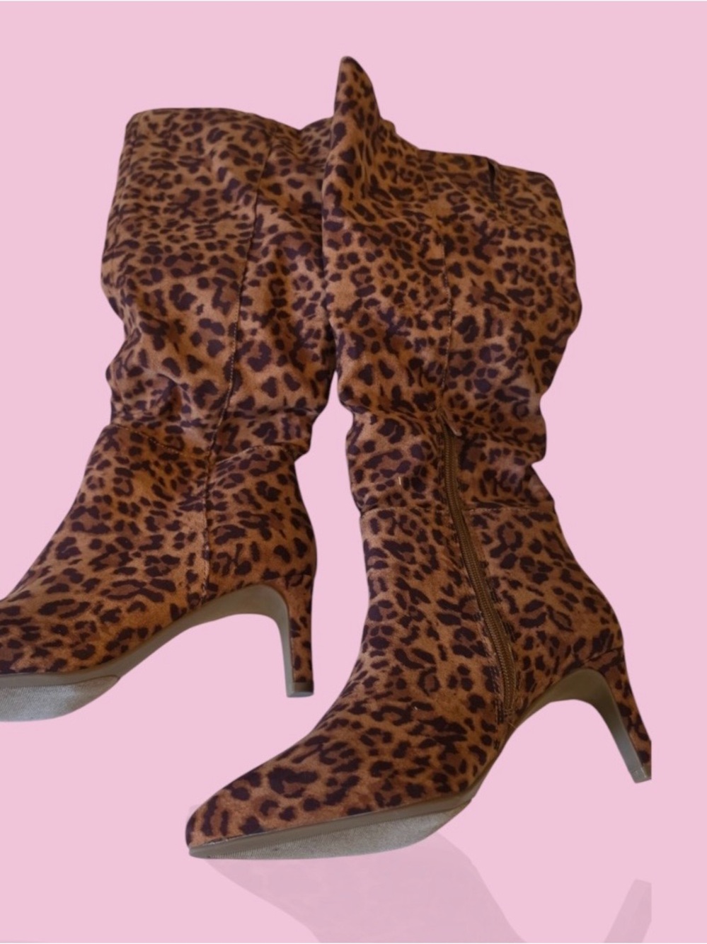 Sugar Leopard Print Over-the-Knee Boots in Brown and Black
